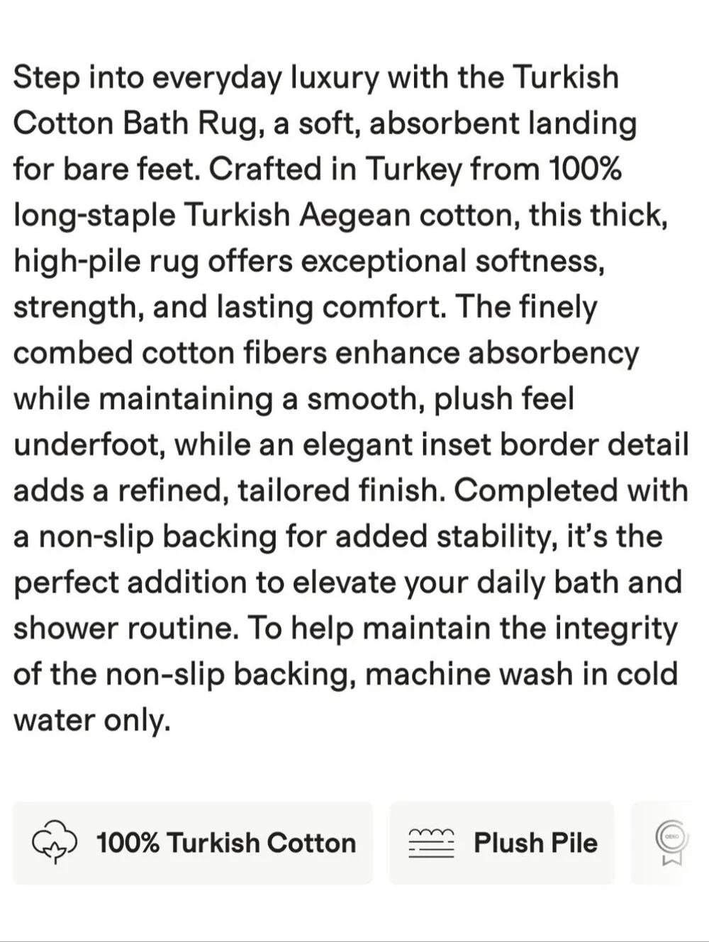 Turkish Cotton Non-Slip Bath Rug, White